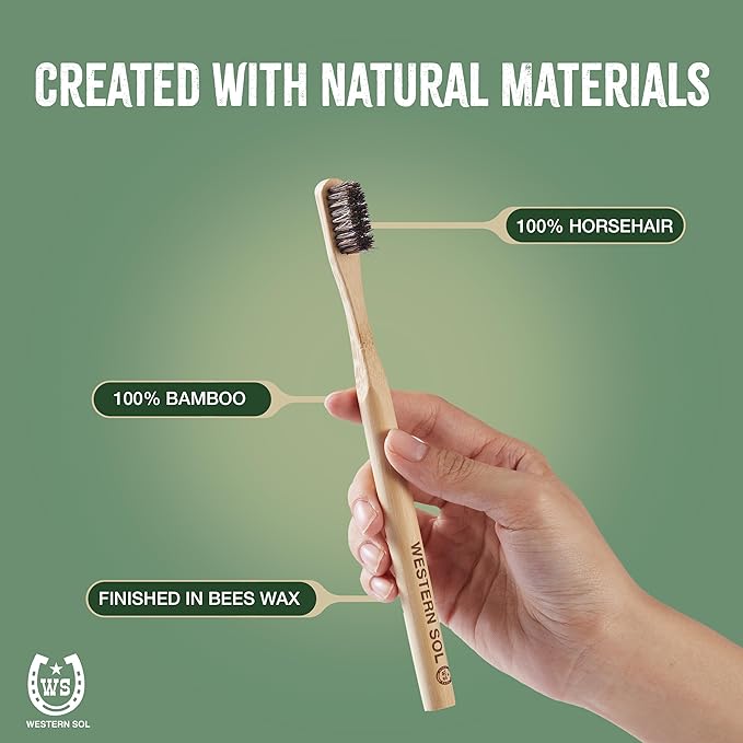 Western SOL Horse Bristle Bamboo Toothbrushes (4-Pack) – Luxury Toothbrush - Plastic-Free, Biodegradable, Eco-Friendly – No Chemicals