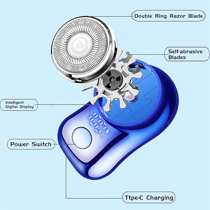 Mini Electric Shaver, Portable Powerful Storm Razor for Men Women, USB C Rechargeable, Battery Power Display, Lightweight Razor for Travel Office Business Trip Grey