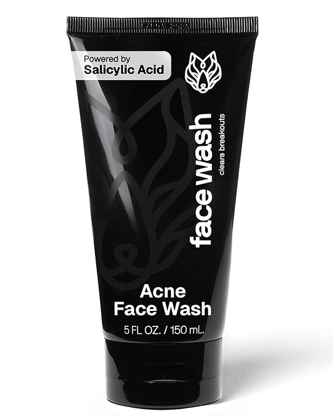 Black Wolf Salicylic Acid Acne Face Wash for Men - Charcoal Facial Cleanser & Exfoliator for Oily Skin - Gentle Daily Face Exfoliant & Pore Reducer Clears Breakouts - Non-Drying Acne Treatment