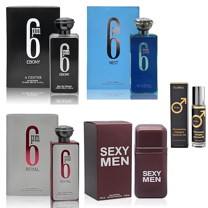 Men's Cologne Gift Set - Variety Pack of 4 Long Lasting Fragrances with 10ml Pheromone Cologne (6PM Ebony/6pm Mist/717 Sexy Men/6pm Royal)