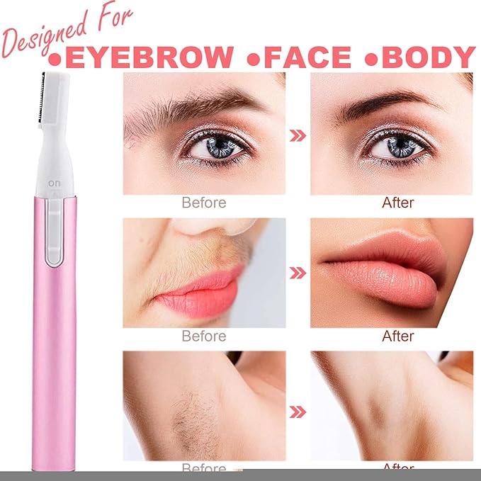 Electric Eyebrow Trimmer for Women, Facial Hair Razor Removal for Men, Mini Epilator for Bikini, Remover for Face, Chin, Peach Puzz, Lips, Body, Arms, Legs, Battery Operated (Pink, Black)