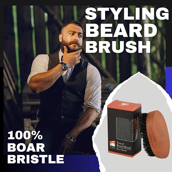 G.B.S 100% Natural Boar Bristles Beard Brush - Small Travel Size with Ergonomically Designed Wood Handle - Professional Beard and Mustache Grooming Softens and Untangles Your Beard (3)