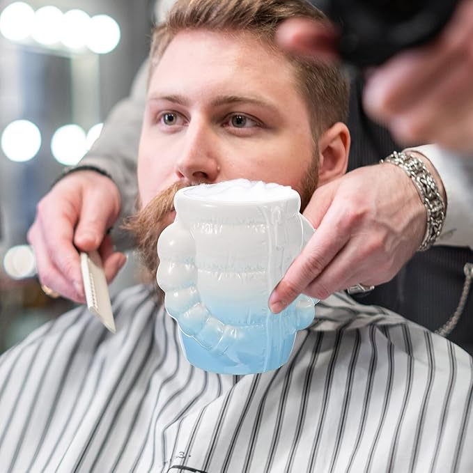 TEHAUX Ceramic Shaving Bowl for Men, Blue Reusable Shave Cup with Quick Lather Design, Sturdy Shaving Soap Bowl Suitable for Household and Travel Use