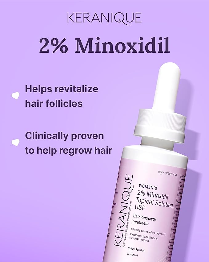 Keranique Hair Regrowth Treatment Dropper – 2% Minoxidil, 2 Fl Oz 30 Day Supply – Regrow Thicker-Looking Hair, Helps Revitalize Hair Follicles