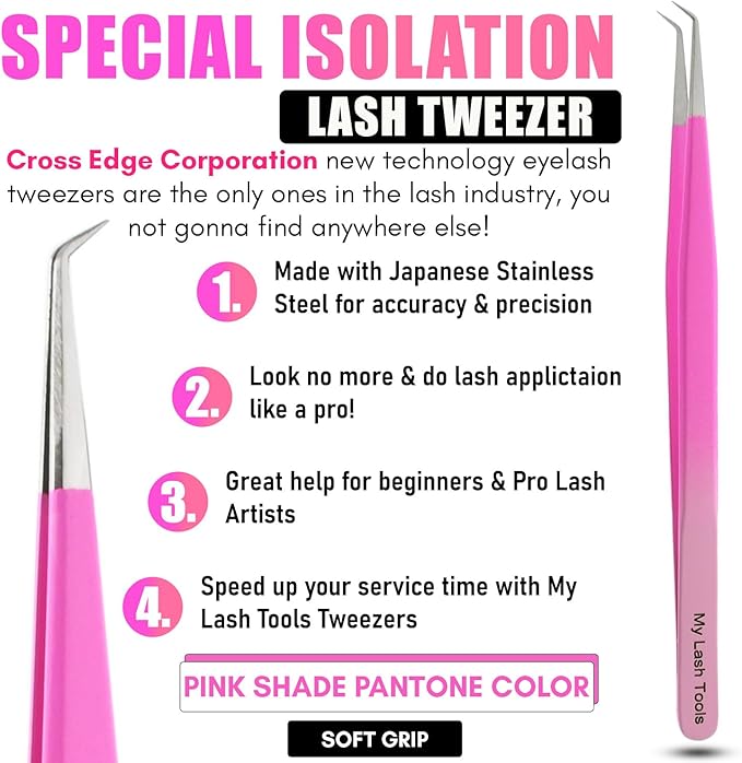 Isolation Tweezers for Eyelash Extension – 14cm Curved, Double Pink, Japanese Stainless Steel, Best for Individual Isolation & Classic Lashes, Pinzas para Pestaña (Double Pink Color)