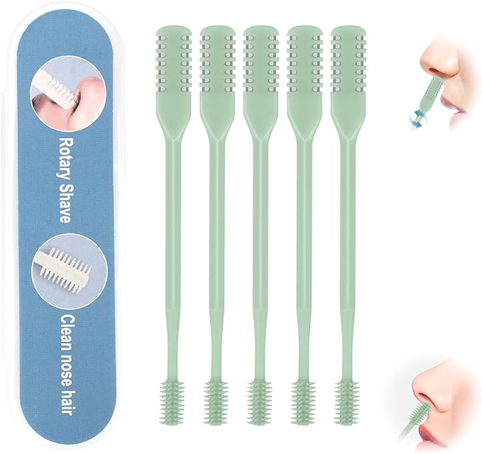 5PCS 2-in-1 Nasal Hair Cutter, Upgrade Manual Double Sided Nose Hair Trimmer Cutter for Women and Men 360°Rotating Nose Hair Remover Grooming Tool knife Razor Portable Nostril hair kit (Mint Green)
