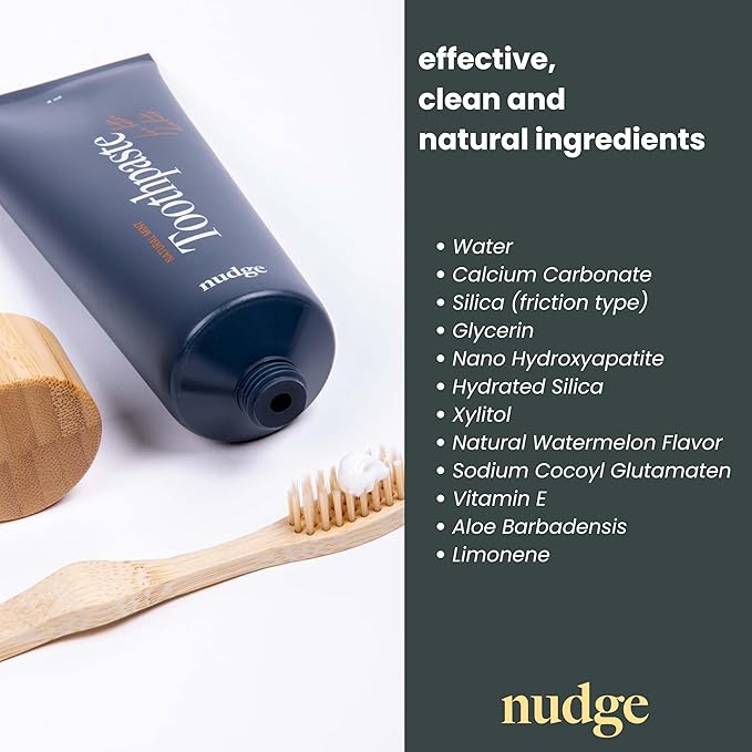 Nudge 10% Nano Hydroxyapatite Toothpaste, Remin+ Formula with Vitamin E, Fluoride-Free, SLS-Free, Helps Remineralize Enamel, Supports Dry Mouth Relief and Sensitive Teeth, Watermelon, 4.5 oz
