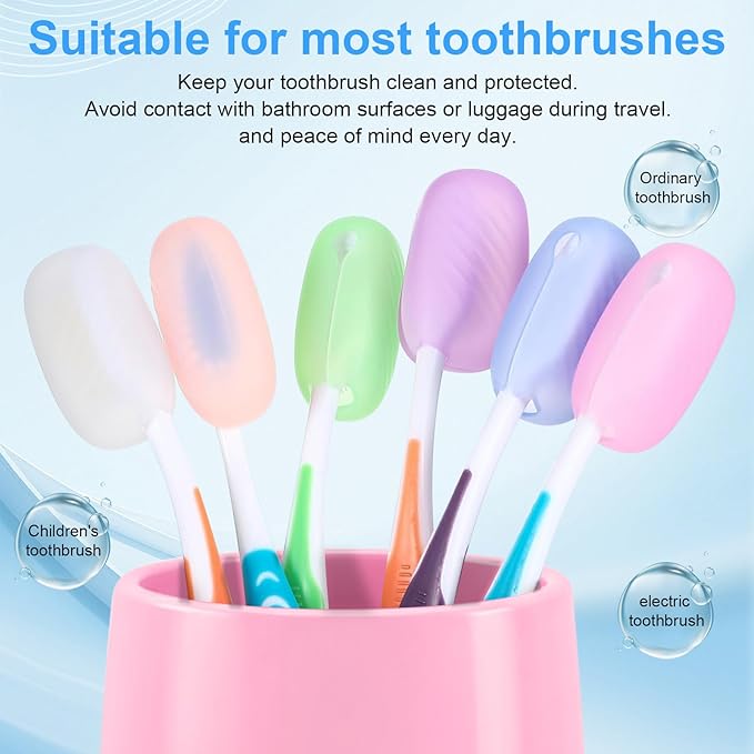 Xixter 12 Pack Silicone Toothbrush Covers for Travel, Tooth Brush Cover Cap for Electric & Manual Toothbrushes Head Covers, Toothbrushes Protector for Kids, Reusable Toothbrush Caps