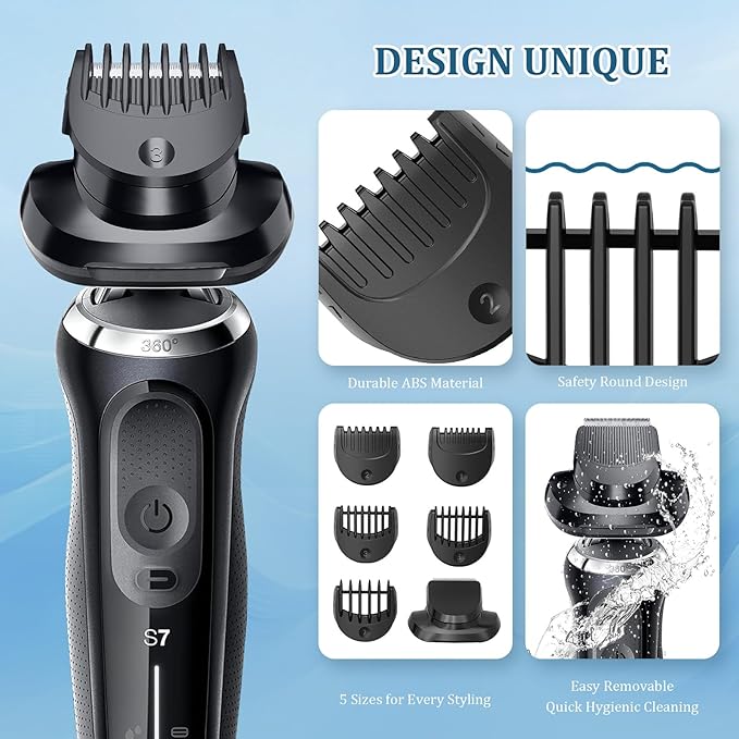 Beard Trimmer Attachment Fit for br-aun Series 5, 6, 7 Electric Razors 1/2/3/5/7mm, Series 7 Replacement Head Guide Combs for 5018s, 5020s, 6075cc, 7071cc, 7075cc, 7085cc, 7020s, 5050cs, 6020s, 6072cc