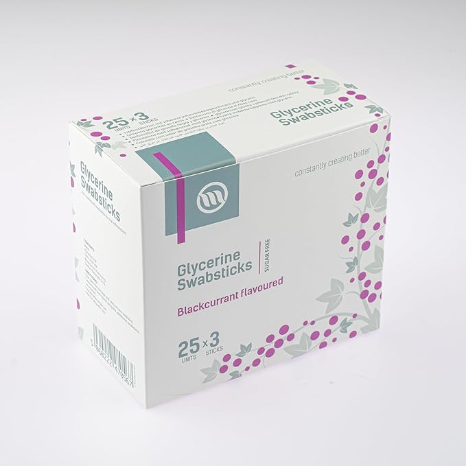 OPTIMUM MEDICAL Glycerin Swabsticks (x75) – Blackcurrant Flavour Pleasant Tasting Sugar Free Swab Sticks for Dry Mouth Relief (Blackcurrant)