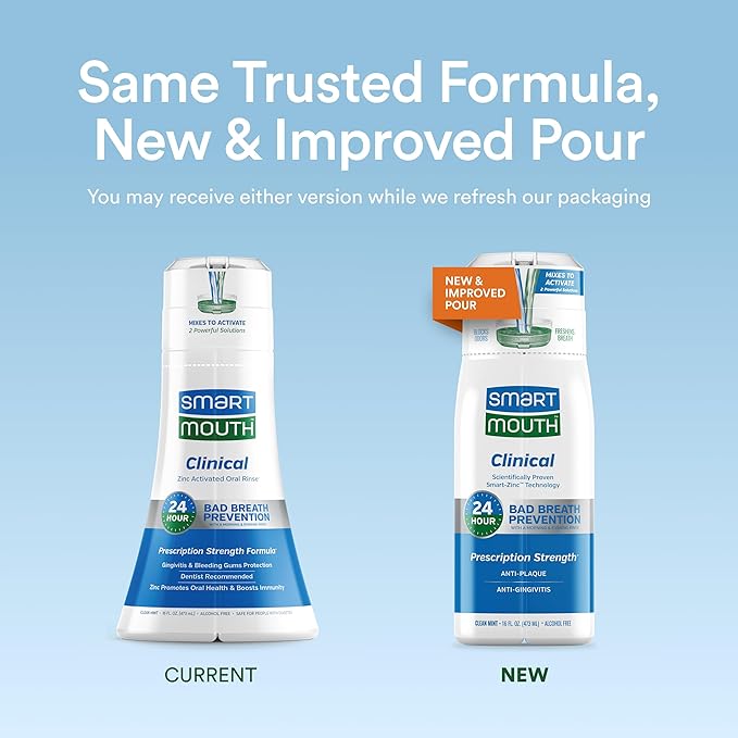 SmartMouth Dry Mouth & Clinical Activated Mouthwash - Dry Mouth Relief & Gum Protection - Bad Breath Prevention Mouthwash, 16 fl oz Each