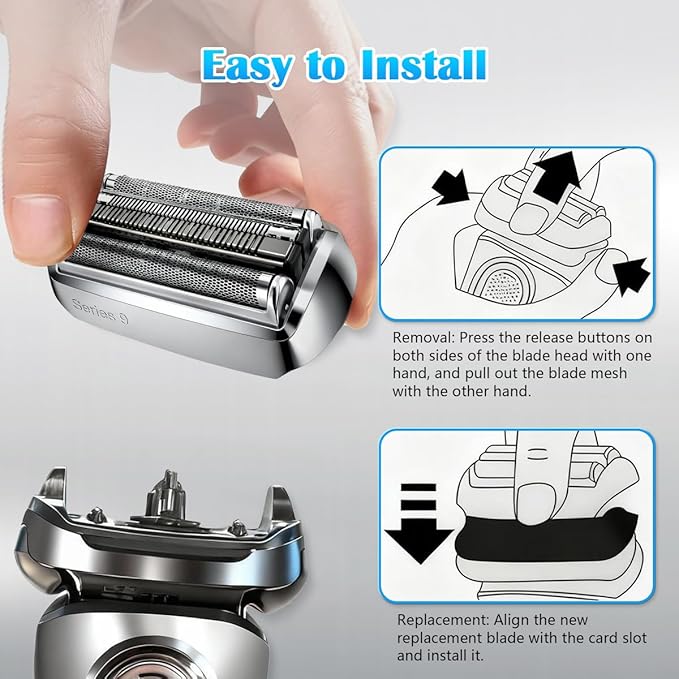 92S Series 9 Replacement Head, Compatible with All Braun Series 9 Electric Shavers, Fits 9477cc 9330s 9465cc 9460cc 9419s 9390cc 9385cc (Silver) (92S)