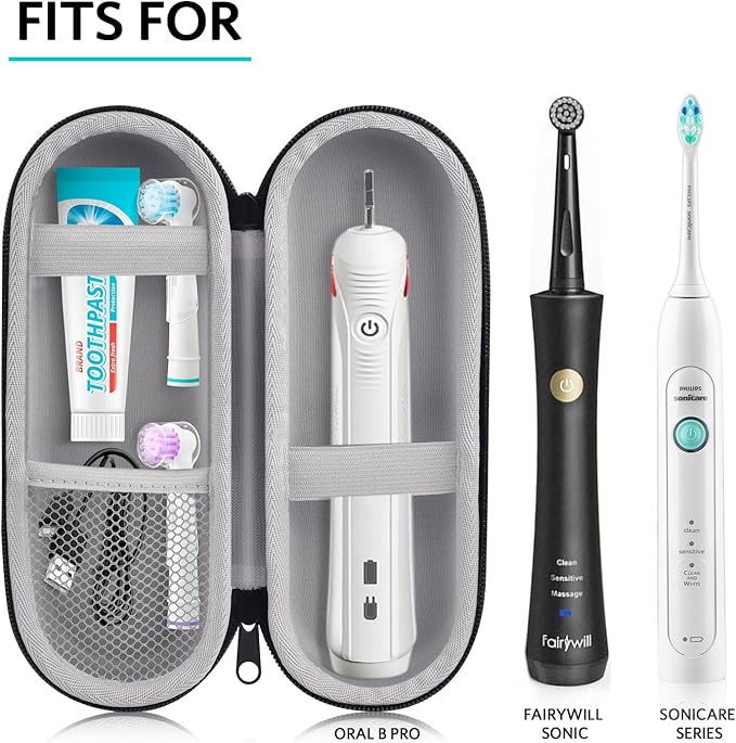Sopito Electric Toothbrush Travel Case, Hard Storage Case with 6pcs Cover Caps, Fits for Oral-B/Oral-B Pro/Philips Sonicare Electric Toothbrush, Black