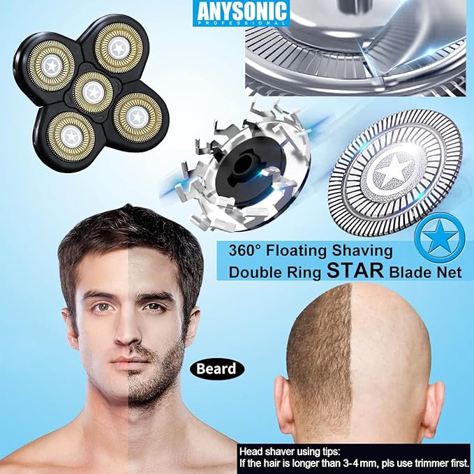 Star 5 Blades Shaver Replacement Heads Compatible with Freedom Gold Head Shaver, ANYSONIC 5 Blades Replacement Blades Wet and Dry Use(5 Blades, Gold)