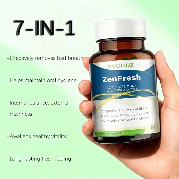7-in-1 Bad Breath Capsules with Chlorophyllin & Probiotics, Mint Extract for Long Lasting Breath Freshness, Oral Care Supplement for Digestive Support, 14-Day Solution (01)