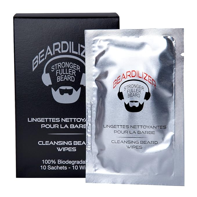 Beard Wipes for Men – Refreshing & Clean Beard Care – Anti-Odor, Moisturizing, & Travel-Friendly – Natural Ingredients for Soft, Healthy Beards – 10 Wipes