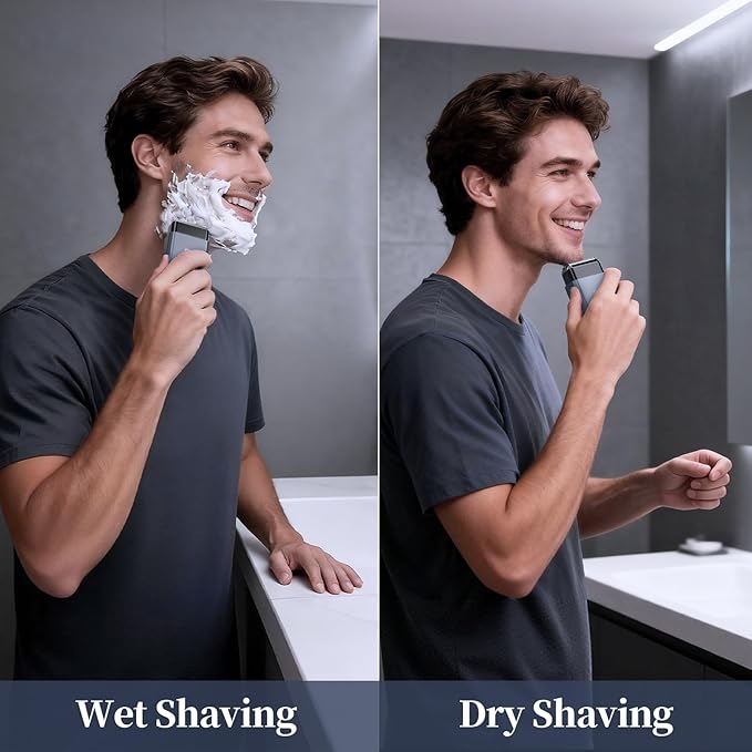 Mini Electric Foil Shaver for Men - Portable Travel Electric Razor for Face, IPX7 Waterproof, USB-C Rechargeable, LED Display, 3 Floating Blades, Wet/Dry for Travel & Home
