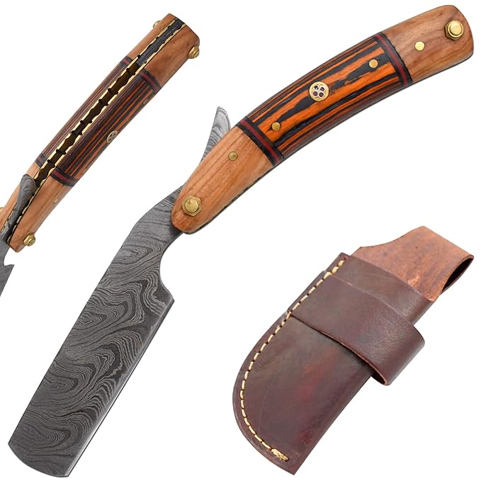 Straight Razor | Straight Edge-Razor Sharp High Hardness Real Damascus Steel Cutthroat Straight Edge-Blade | Barber Razor (347)