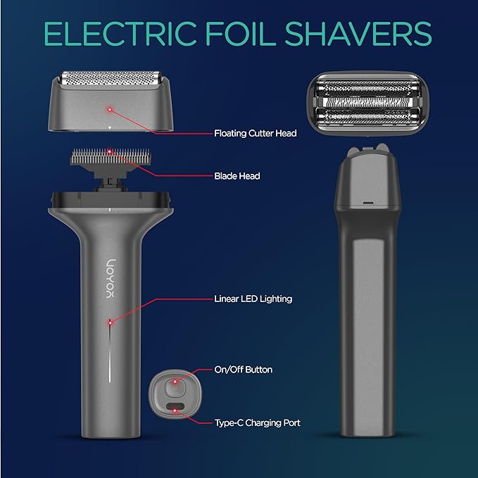 VOYOR Foil Shaver Electric Razor for Men 3 in 1 Shavers for Men with Double Foil Wet & Dry Face Shaver Lightweight Handheld Smooth Shave IPX6 Washable USB-C Rechargeable Travel Razor TX310 (Gray)