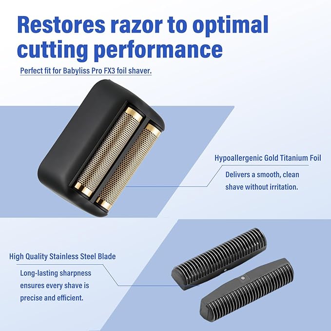 Replacement Head Compatible with BaByliss FX3 Foil Shaver, Replacement Foil Compatible with BaByliss Pro FX3 Foil Shaver Replacement Head Blade, Black Razor Replacement Foil & Cutter fxx3rfb - 2 Pack