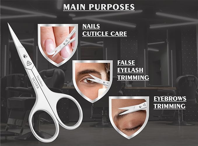 Nail Scissors Curved Professional for Women and Men, Facial Hair Small Grooming Scissors for Nail, Eyebrows, Nose Hair, Mustache, Beard, Eyelashes, Dry Skin - Manicure Scissors