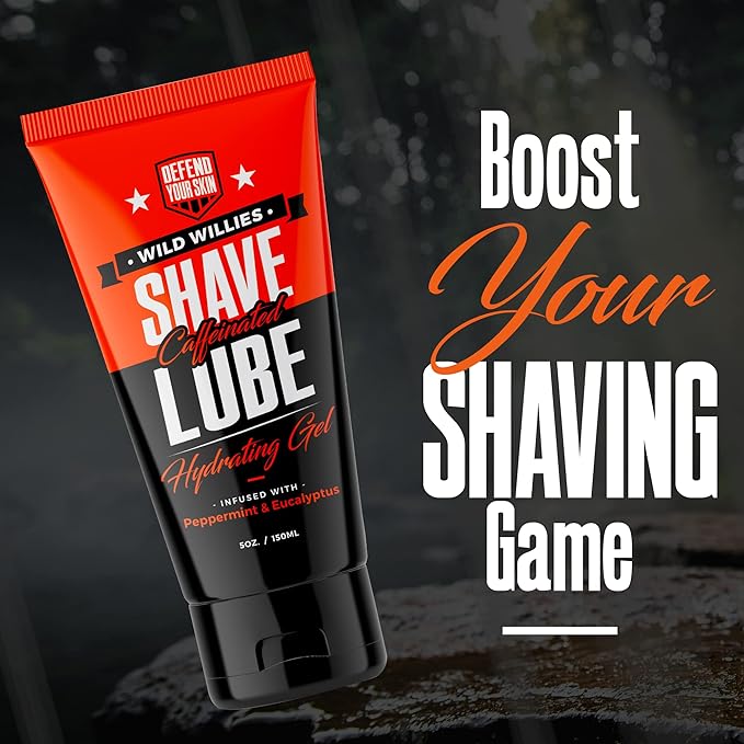 Premium and Hydrating Shaving Gel, Shave Lube by Wild Willies - Formulated with Caffeine, Calming Jojoba Oil & Cooling Eucalyptus Oil to Reduce Redness, Fight Nicks, Cuts, and Razor Burns