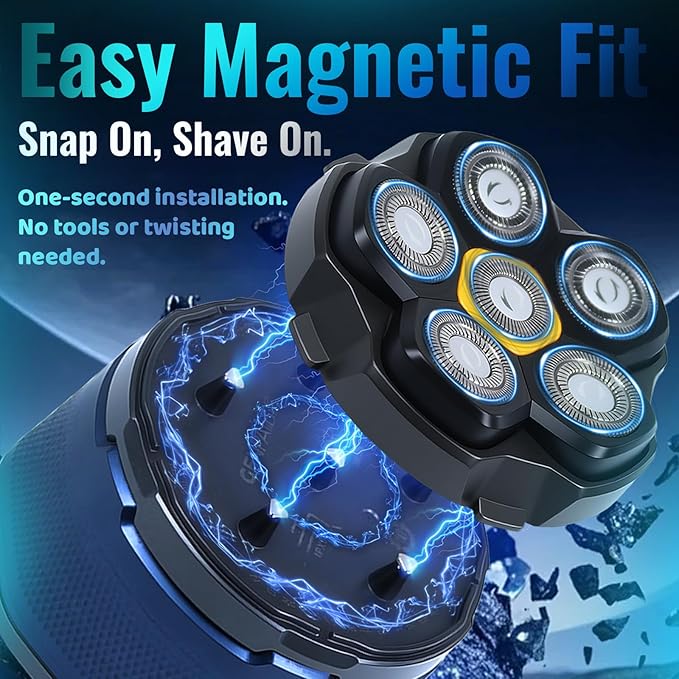 Magnetic 6D Shaver Replacement Heads – Universal Compatible with Kensen,DOAO,NIWUIO,Ufree,Solimpia & Most Most 6D Magnetic Electric Shavers for Bald Men & Face Shaving (4-Pack)