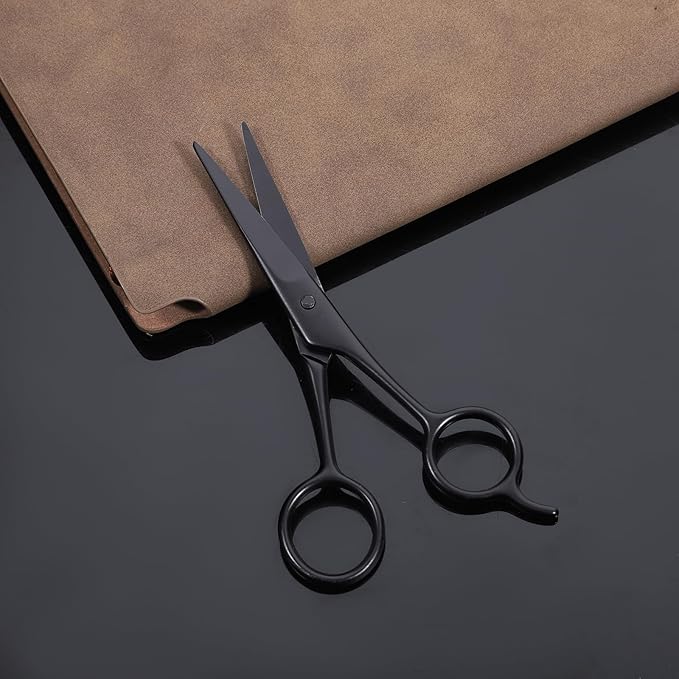 Professional Mustache and Beard Scissors, Black Small Sharp Mustache Scissors Stainless Steel Hair Trimming Scissors for Men Women Personal Care Grooming Trimming Eyebrow Facial Hair Mustache