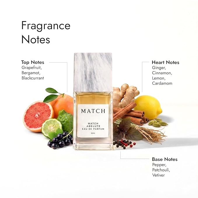 Match Abslute Eau de Parfum for Men - Inspired by Creed's Aventus Eue de Parfum, Citrus Spicy Woody Fragrance with Bergamot, Blackcurrant Notes - Long-Lasting Luxury Men’s Perfume 50ml / 1.7 fl oz