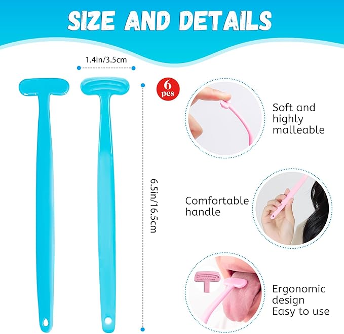 6 Pack Tongue Scraper, Plastic Tongue Cleaner Brush for Adults Tongue Scrubber for Better Breath Dental Oral Care Supplies (6 Pcs Tongue Scraper)