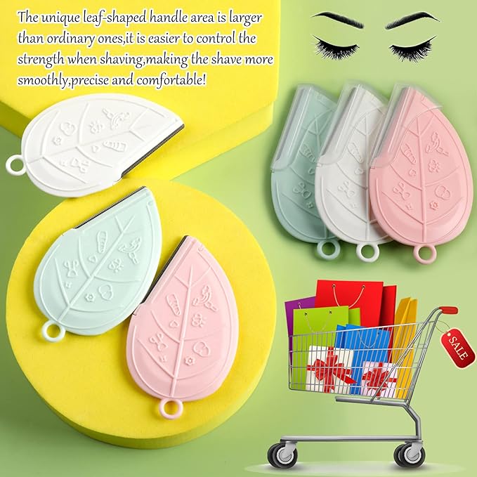 ONEUPIN 12PCS Eyebrow Trimmer Set Stainless Steel Leaves Curved Eyebrow Razor Trimmer Facial Shaver Razor Brow Shaper Suitable for Any Skin Type Hair Removal Accessories for Men Women（Pink）