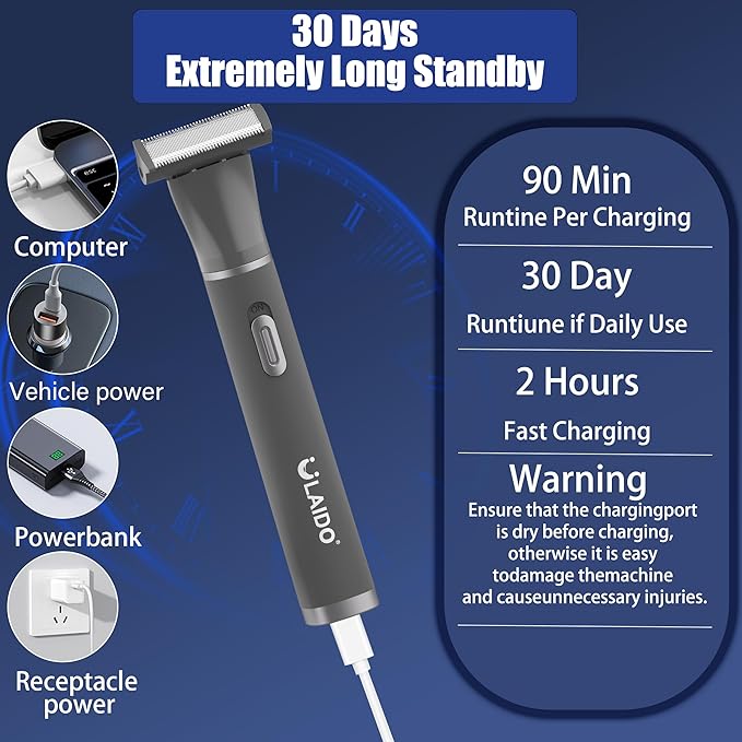 Beard Trimmer for Men, 4 in 1 Electric Razor for Ear, Nose, Eeybrow, Body, Face and Mustache Mens Grooming Kit Pubic Hair Trimmer with 4 Heads for Smooth Shaving