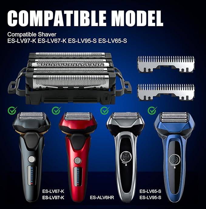 WES9032 Shaver Replacement Foil Head Compatible with Panasonic ARC5 Replacement Blades Suitable for models ES-LV97-K, ES-LV67-K, ES-LV95-S and ES-LV65-S (9032-1PC)