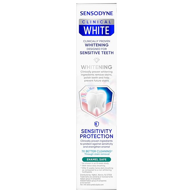 Sensodyne Clinical White Toothpaste Clinically Proven Whitening for Sensitive Teeth, Intensive Clean, 3.4 oz (3 Pack)