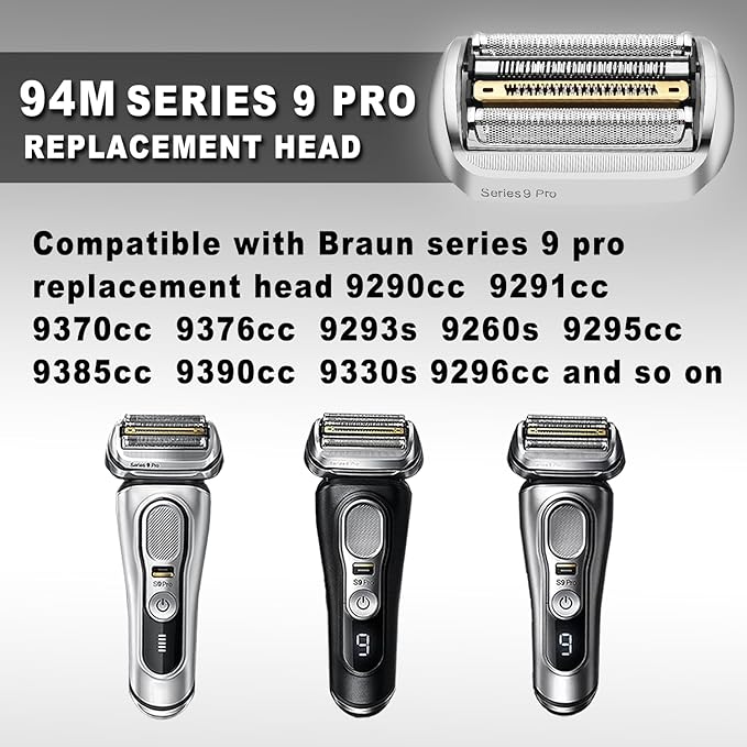 94M Series 9 PRO Electric Shaver Replacement Head for Men Razor Shaving Blades Compatible with 9290cc, 9291cc, 9370cc, 9376cc, 9293s, 9260s, 9295cc, 9385cc, 9390cc, 9330s, 9296cc and so on (2packs)
