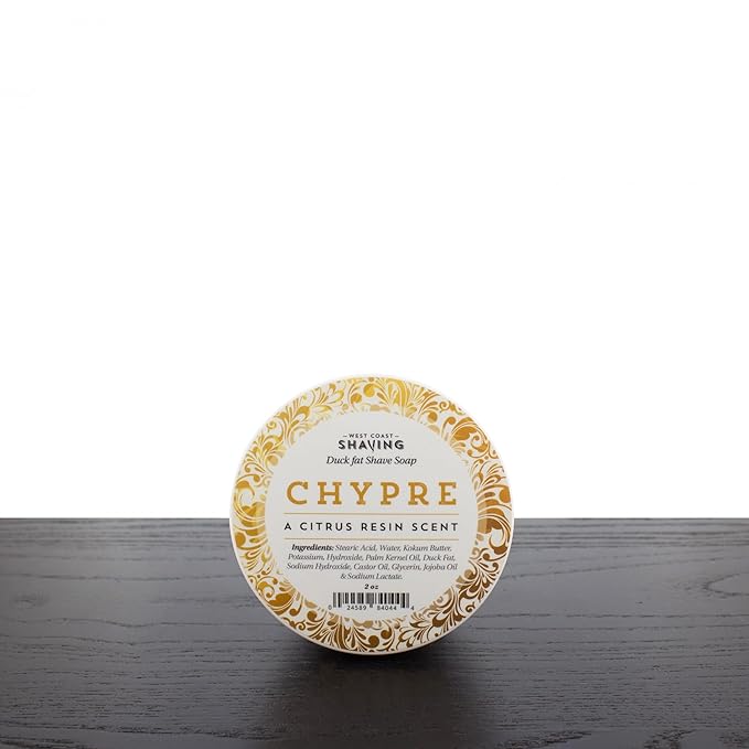 West Coast Shaving Citrus Resin Scented Duck Fat Shaving Soap, Chypre, Skin Nourishing Butters and Oils, 2 oz.