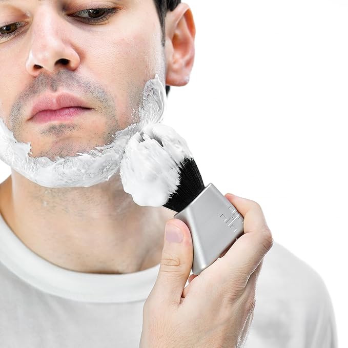 HYPE Vegan Shave Brush – Premium Synthetic Fibers, CNC Machined Aluminum Handle – Whips Up Luxurious Lather for a Smooth, Precise Shave - Silver