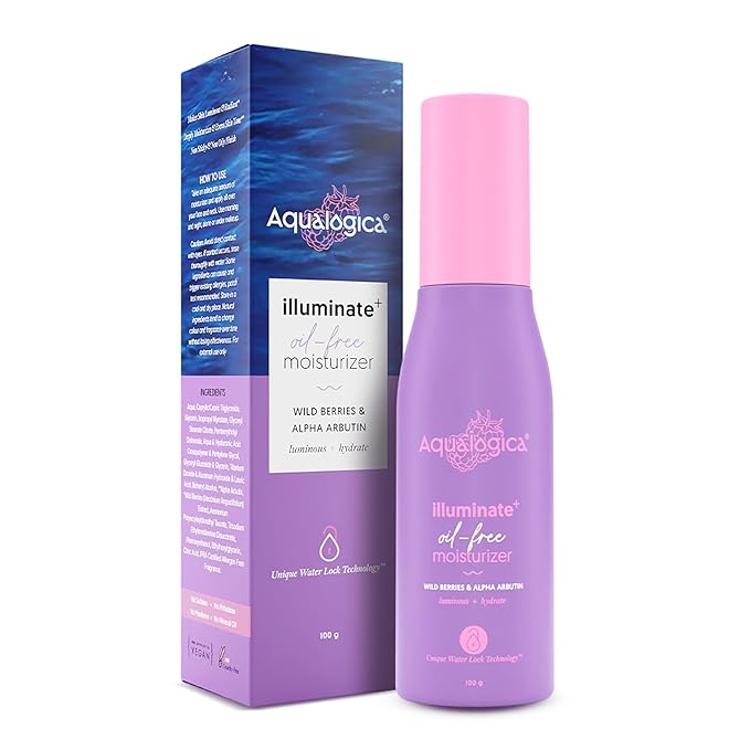Aqualogica Illuminate + Oil Free Face Moisturizer with Wild Berries & Alpha Arbutin | Deeply Moisturizes & Enhances Skin Tone | Gives Luminous Glow | 3.38 Fl Oz/100 ml