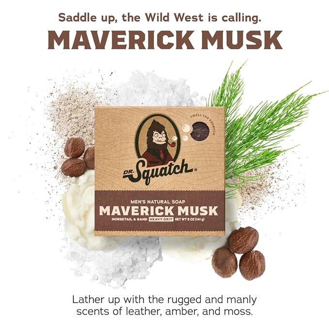 Dr. Squatch Natural Bar Soap for Men - Cold Process Soap with No Harsh Chemicals - Maverick Musk (5 oz, 5-Pack)