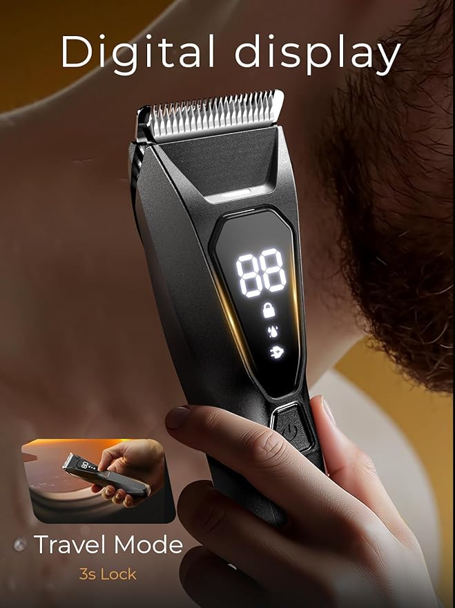 Body Hair Trimmer for Men: Pubic Hair Trimmer with Wireless Charging & 4000K LED Display, Waterproof Wet Dry Body Groomer for Face Legs, 90Min, Ceramic Blade