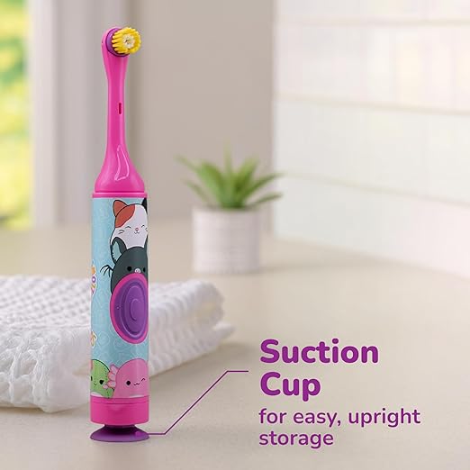 GUM Squishmallows Kids Battery Power Toothbrush, Soft Bristles, with Suction Cup Base, Batteries Included, 1 Count (Pack of 2)