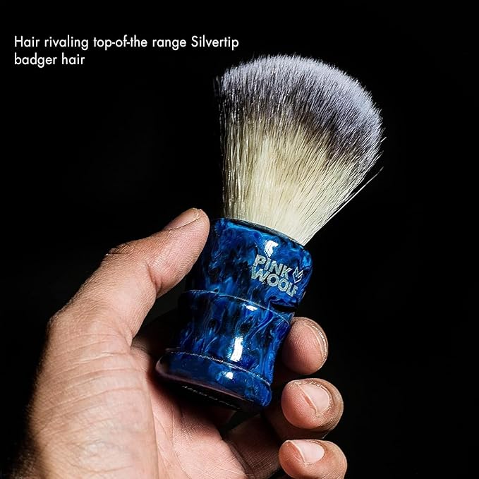Synthetic Shaving Brush for Men | 28mm Knot | Handcrafted Gloss Resin Handle | Create Monster Lather for Daily Wet Shave with Razor and Cream | Blue Monster Shaving Brush