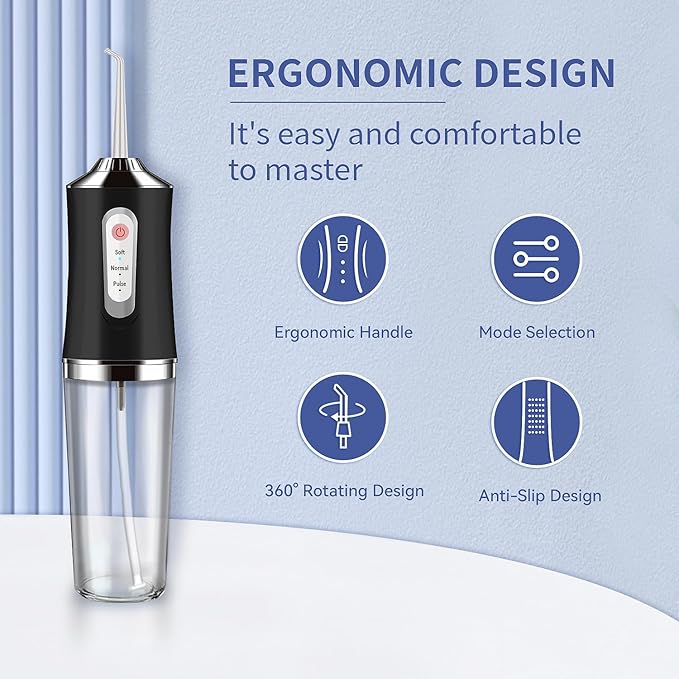 Water-Flosser-Cordless-Teeth-Cleaner MAKJUNS Water Dental Flosser with 3 Modes 4 Jets Rechargeable IPX7 Waterproof for Travel Home Braces(Black)