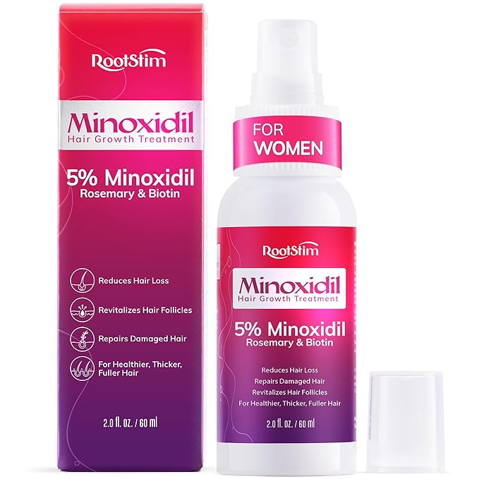 Women's 5% Minoxidil Spray for Hair Growth: RootStim Extra Strength Minoxidil with Rosemary & Biotin for Thinning Hair Regrowth and Fuller Hair - 2 Fl Oz