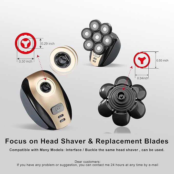 7 Blades Universal Head Shaver Replacement Heads for Freebird Shaver, Black, Men's Electric Shaver Accessory (7 Heads Black)