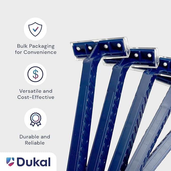 Dukal DawnMist Twin-Blade Disposable Razor, Blue Handle – Bulk Pack of 100, Precision Shave for Smooth & Comfortable Grooming