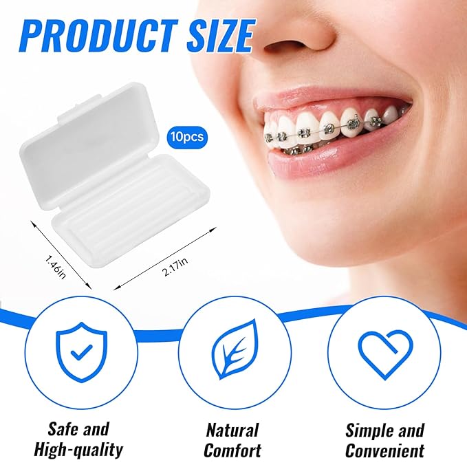 10 Pack Dental Braces Wax for Teeth Braces & Aligners, 50 Unscented & Flavorless Orthodontic Wax Strips for Dental Care Braces Brackets Cover Lip Protector Oral Appliances Ortho Accessories