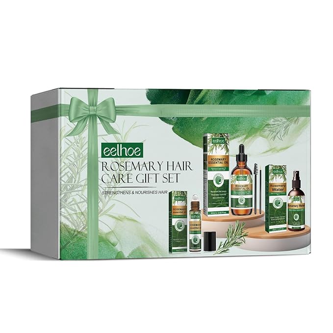 Rosemary Hair Care Gift Set with Essential Oil, Spray, Roller for Hair Growth, Repair, Protection, Natural Nourishing Treatment, 4.92x1.45x3.77 Inch