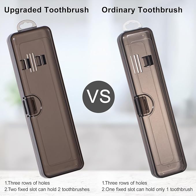 Yeeco Toothbrush Case 2 Packs, Transparent Black Toothbrush Travel Case, Plastic Toothbrush Holder Travel Size, 7.87 x 2.36x 1.18 inches Portable for Traveling Can Palce 2 Toothbrushes