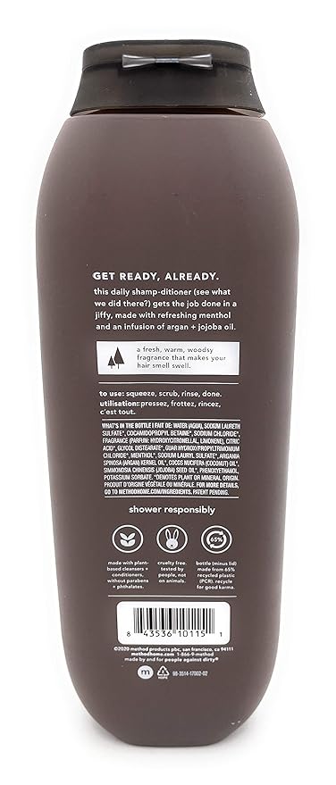 Men’s 2-in-1 Shampoo + Conditioner Bundle - Method Men Cedar + Cypress 14 Fl Oz and Travel Size 3.4 Fl Oz Bottles (2 Items)